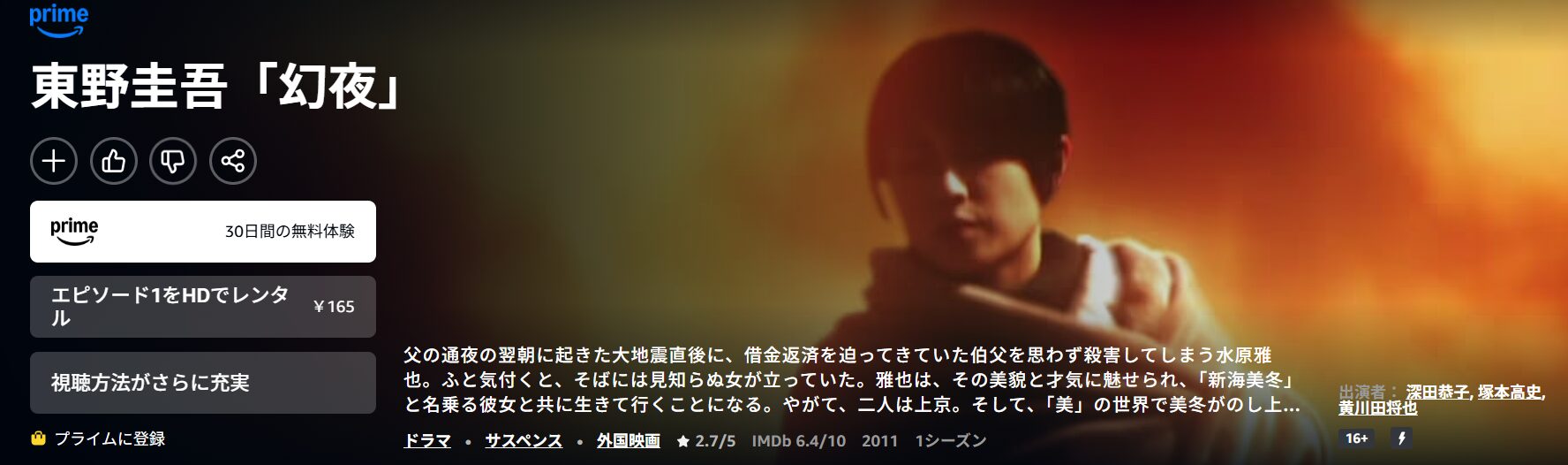 Amazonプライムの幻夜配信画像