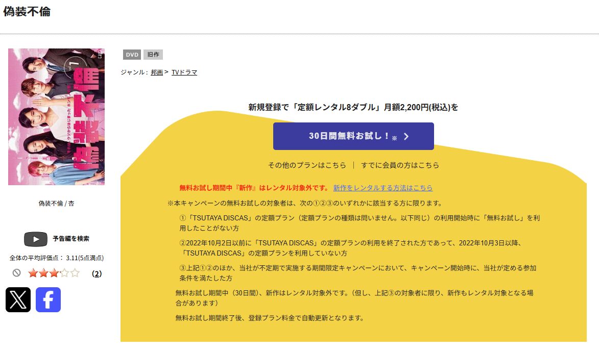 TSUTAYA DISCASの偽装不倫
