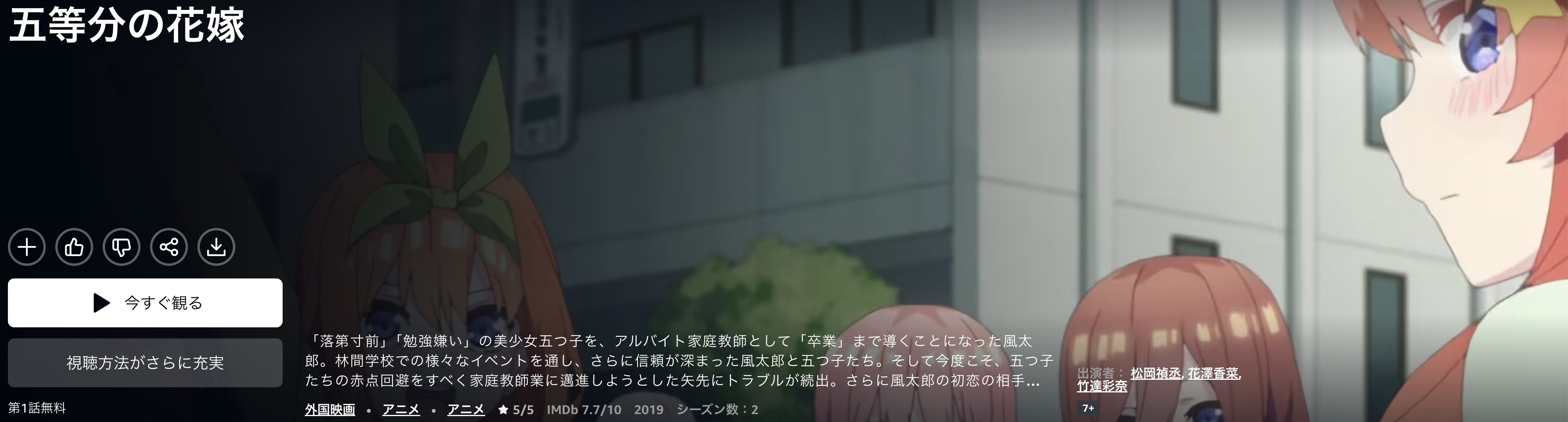 Amazonプライムの五等分の花嫁∬（2期）配信画像