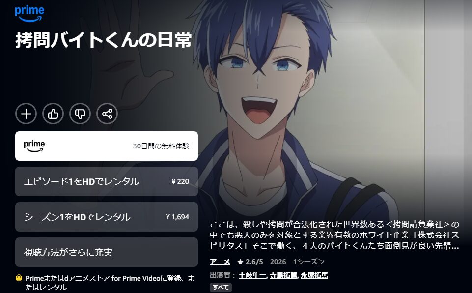 Amazonプライムの拷問バイトくんの日常配信画像