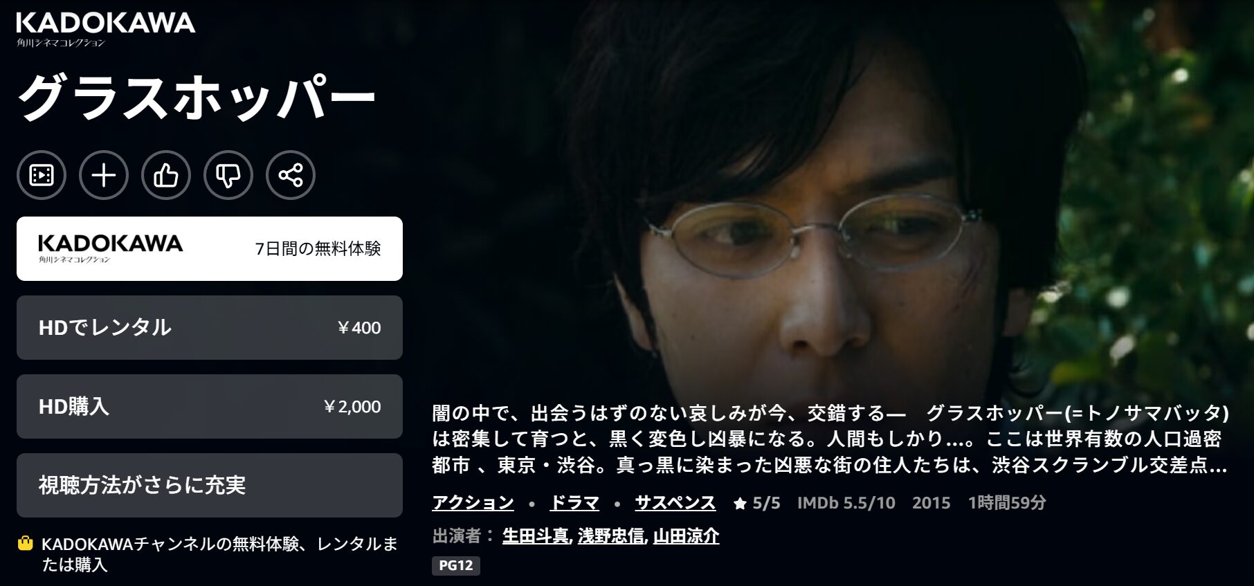 Amazonプライムのグラスホッパー配信画像