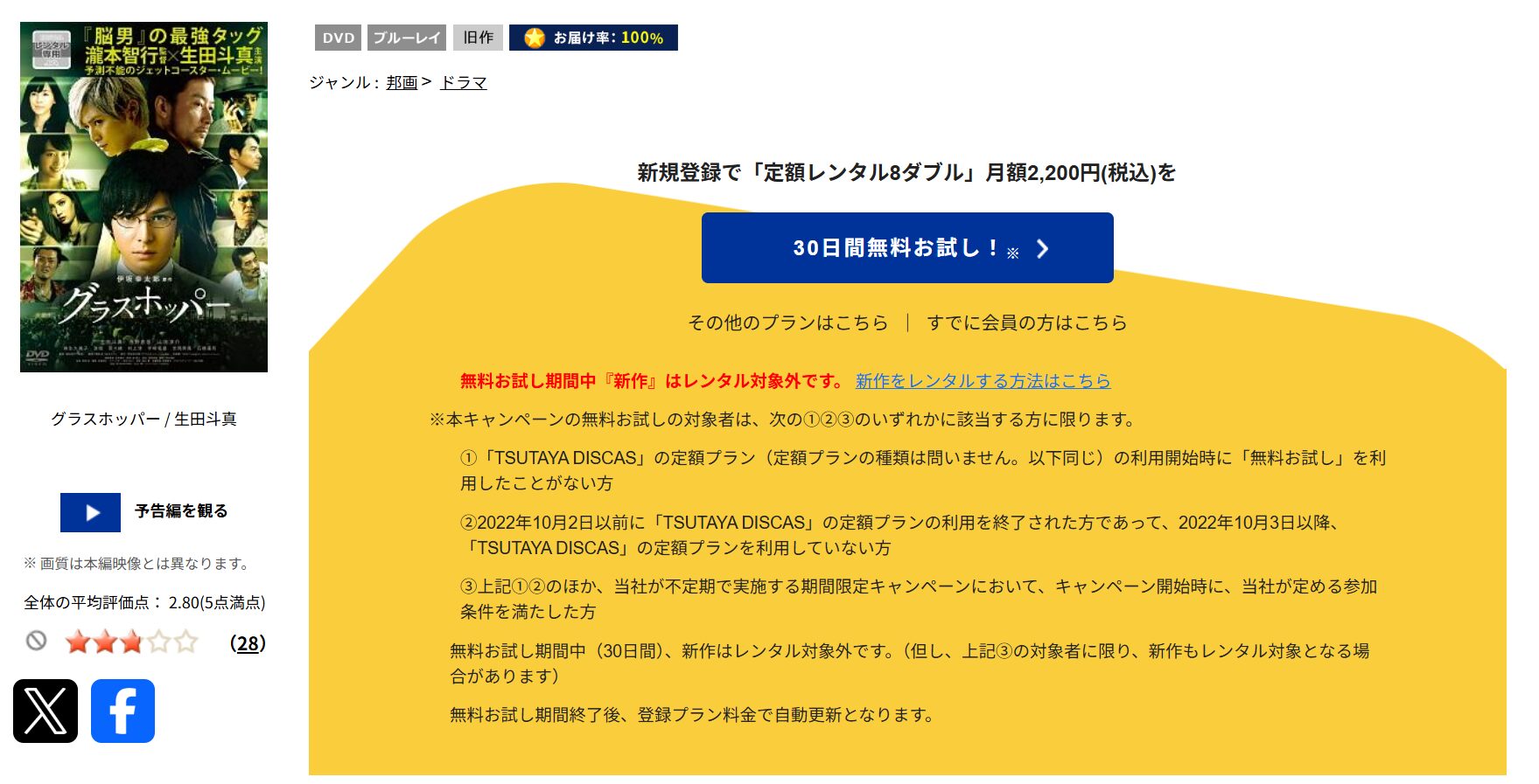 TSUTAYA DISCASのグラスホッパー