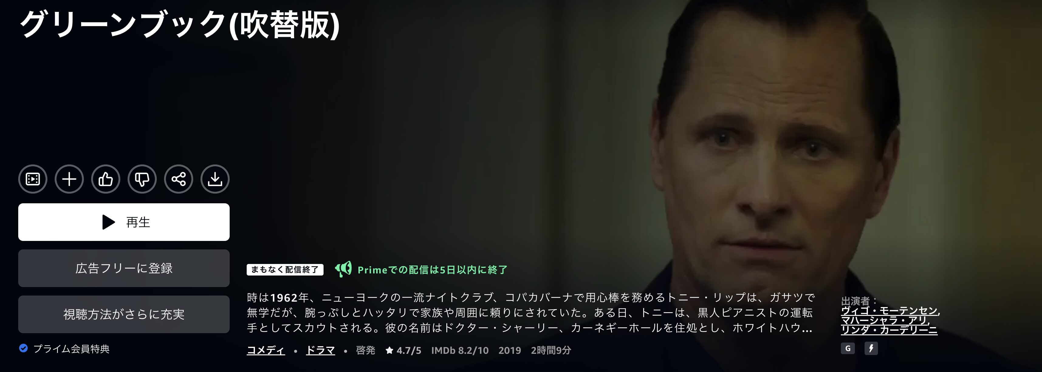 Amazonプライムのグリーン・ブック配信画像