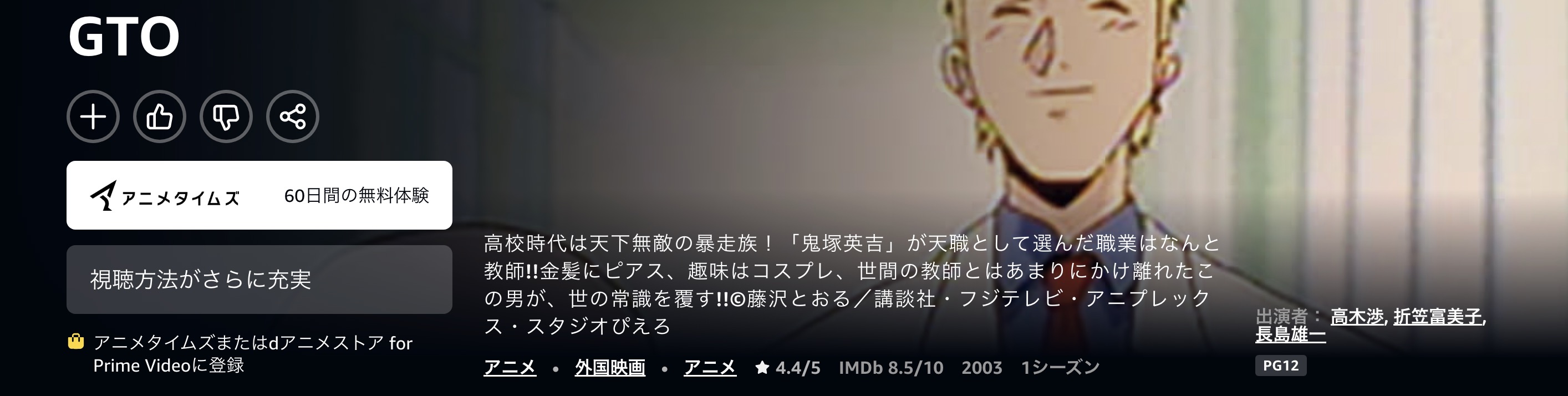 AmazonプライムのGTO配信画像