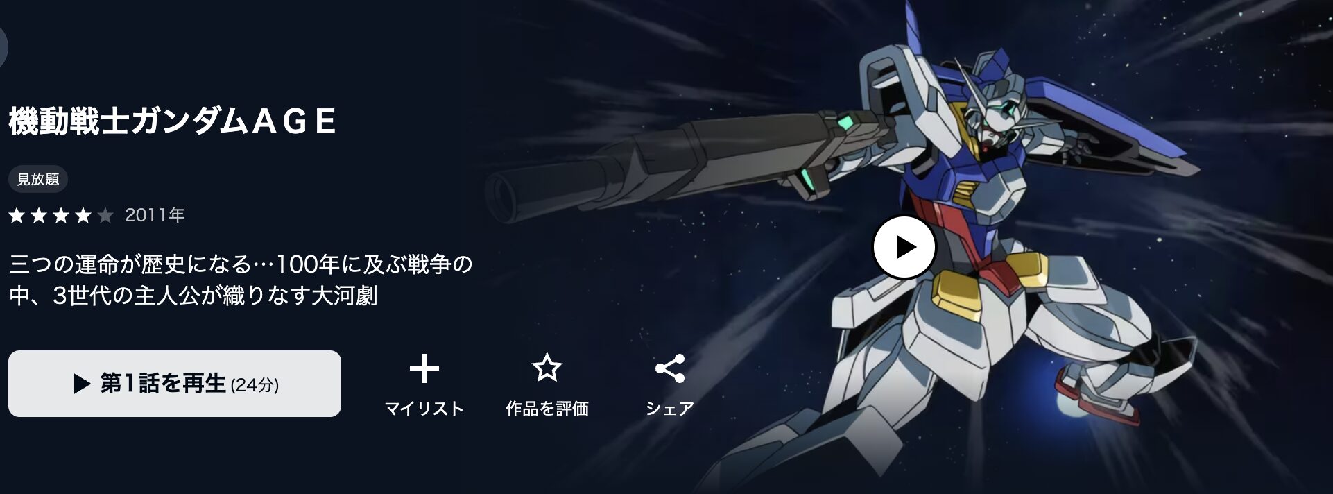 U-NEXTの機動戦士ガンダムAGE配信画像