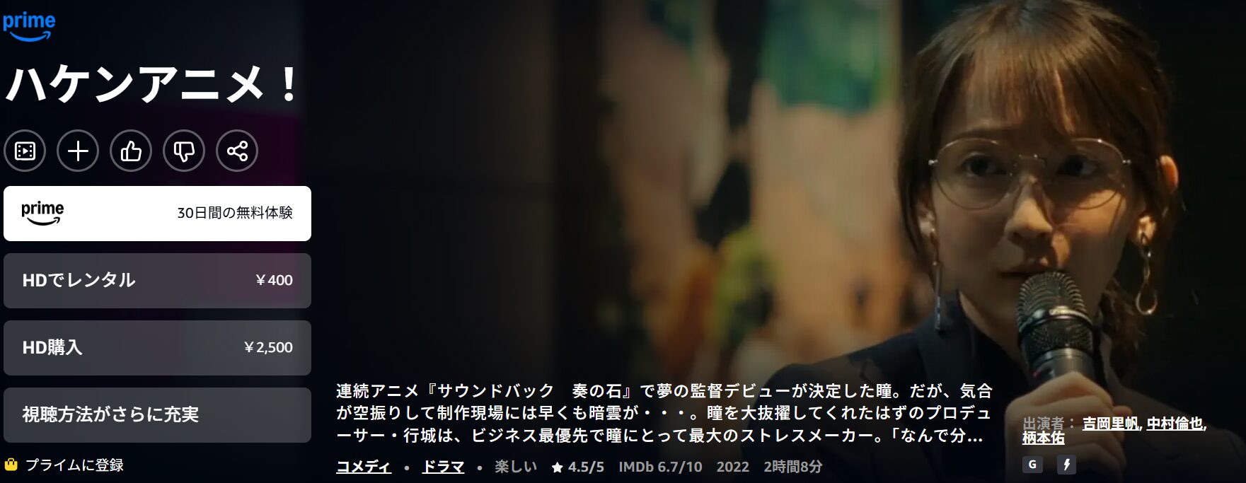 Amazonプライムのハケンアニメ！配信画像