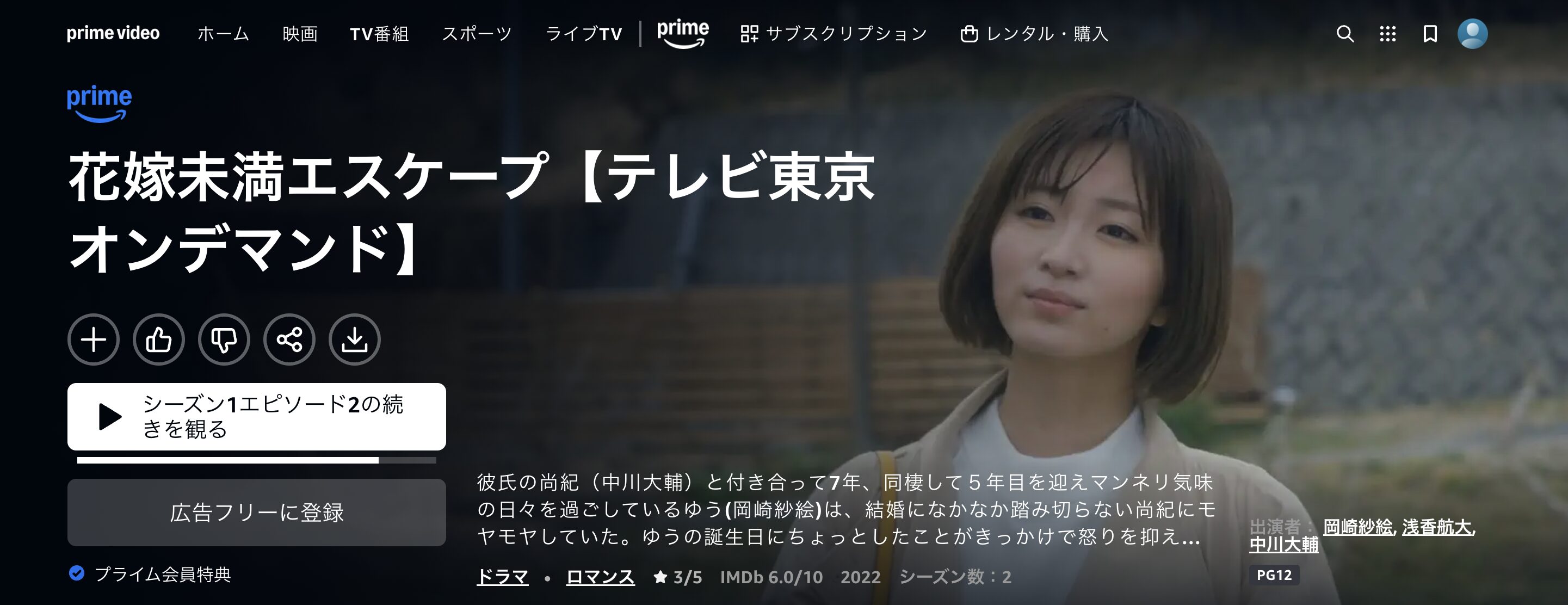 Amazonプライムの花嫁未満エスケープ配信画像