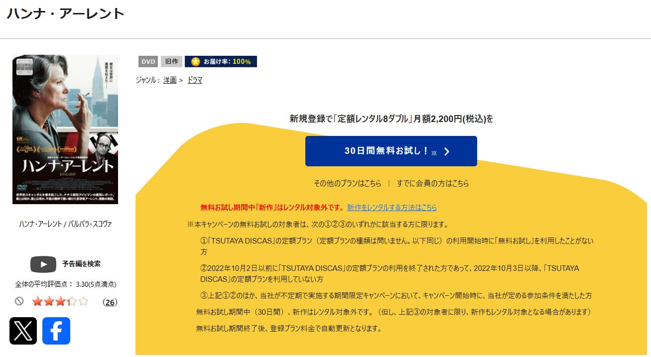 TSUTAYA DISCASのハンナ・アーレント