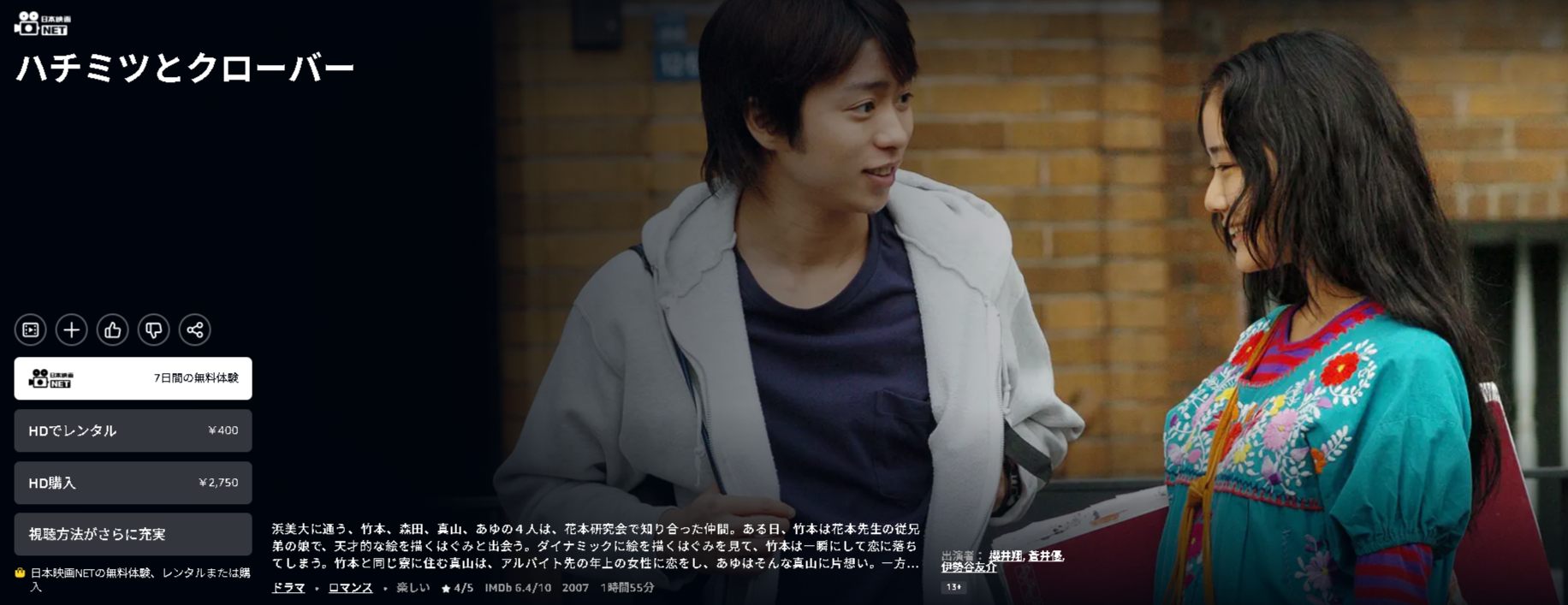 Amazonプライムのハチミツとクローバー（実写）配信画像