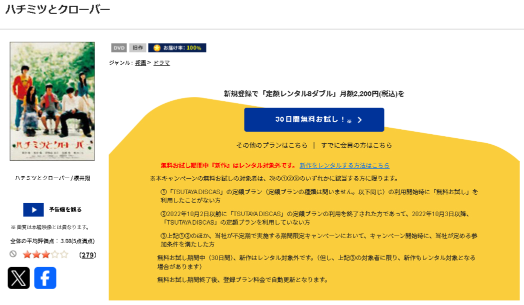 TSUTAYA DISCASのハチミツとクローバー（実写）