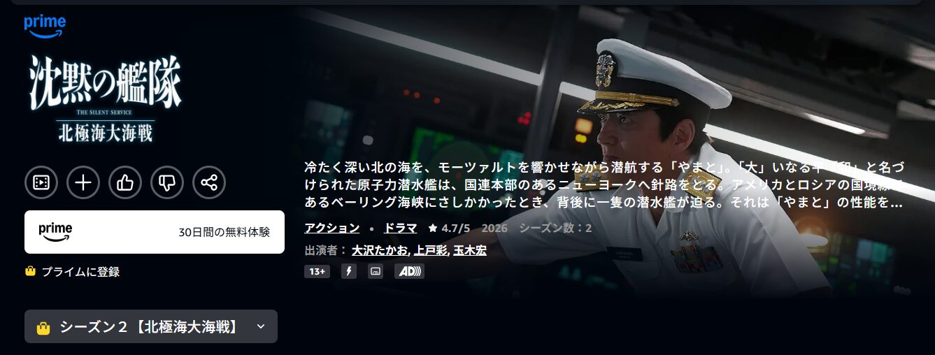 Amazonプライムの沈黙の艦隊 北極海大海戦配信画像