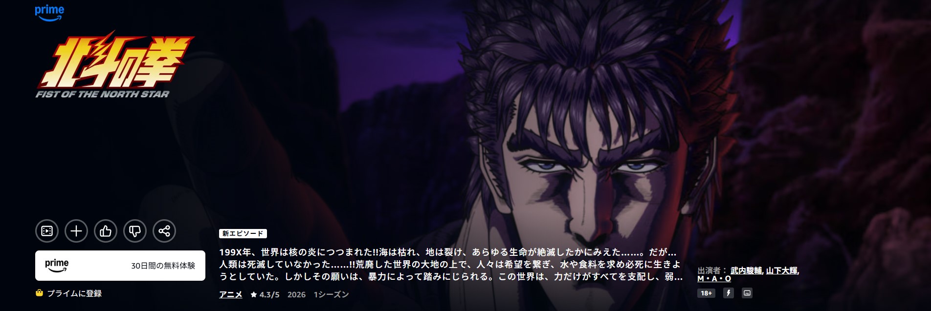 Amazonプライムの北斗の拳 -FIST OF THE NORTH STAR-配信画像