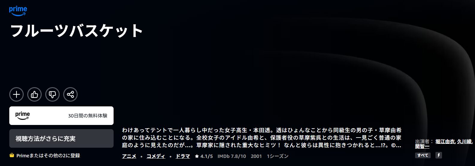 Amazonプライムのフルーツバスケット(2001年)配信画像