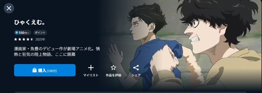 U-NEXTのひゃくえむ。配信画像