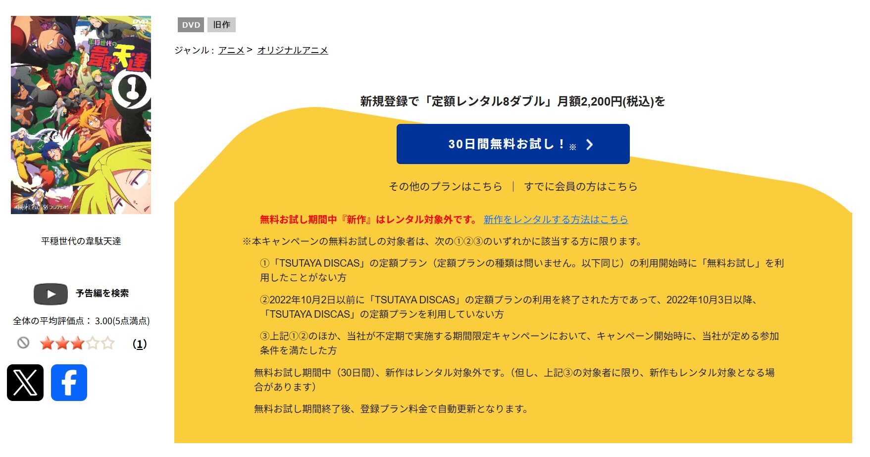 TSUTAYA DISCASの平穏世代の韋駄天達