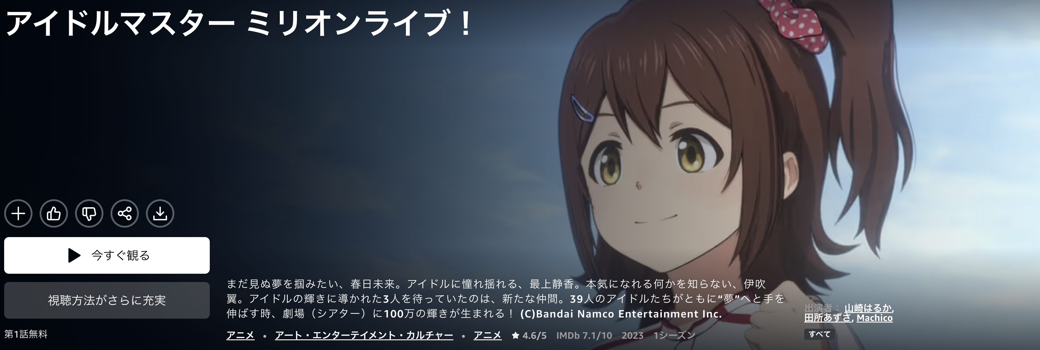 Amazonプライムのアイドルマスター ミリオンライブ！配信画像
