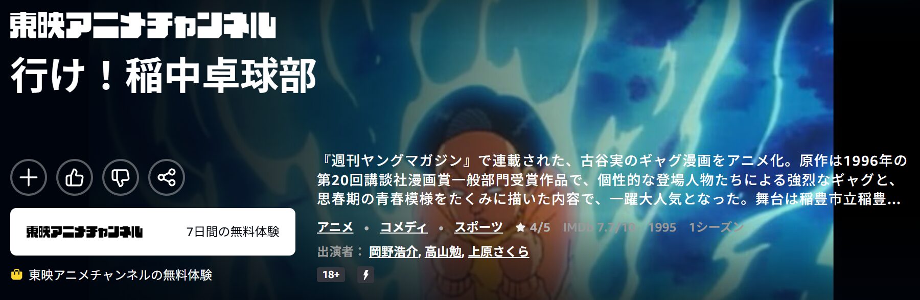 Amazonプライムの行け！稲中卓球部配信画像