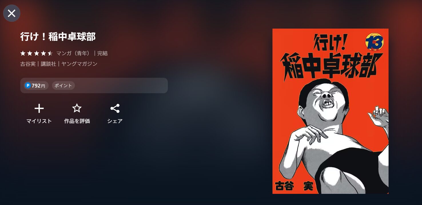 UNEXTの行け！稲中卓球部漫画配信画像