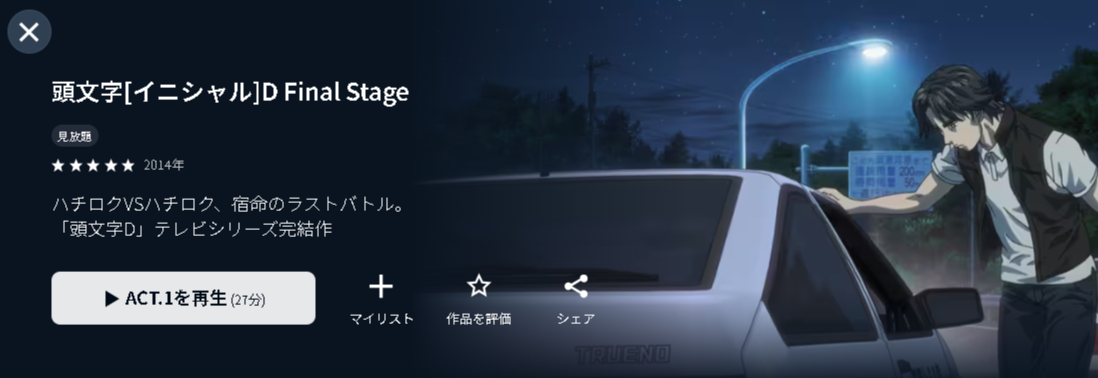 U-NEXTの頭文字（イニシャル）D Final Stage配信画像