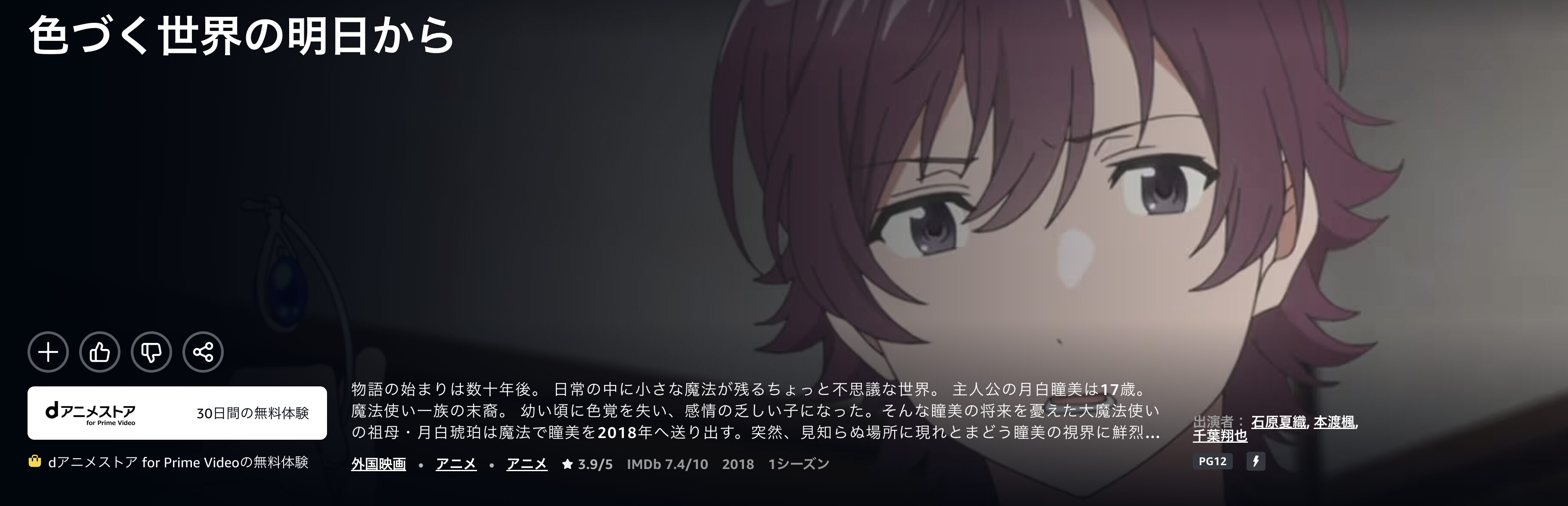 Amazonプライムの色づく世界の明日から配信画像