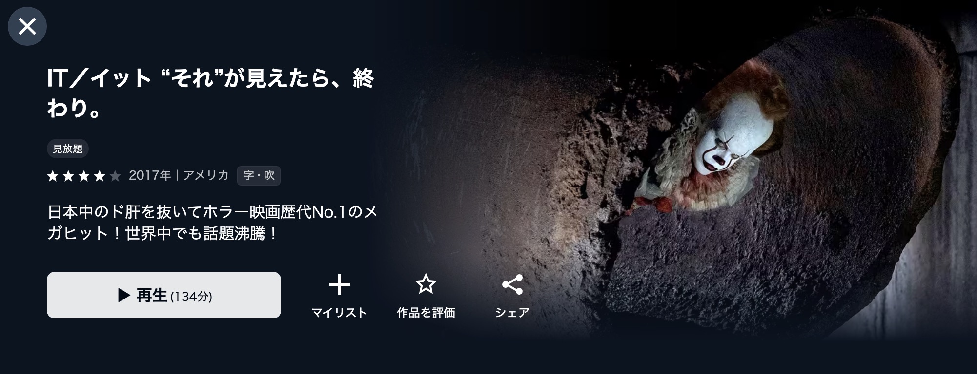 U-NEXTのIT/イット “それ”が見えたら、終わり。配信画像