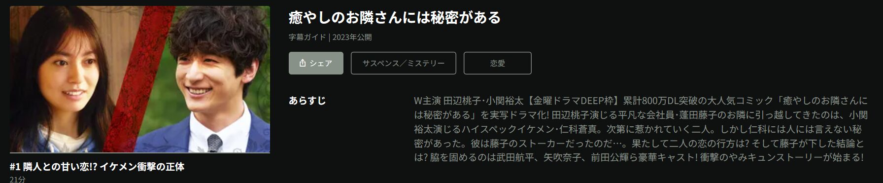 Huluの癒しのお隣さんには秘密がある配信画像
