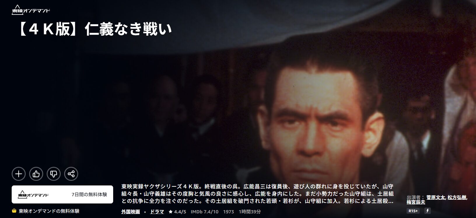 Amazonプライムの仁義なき戦い配信画像