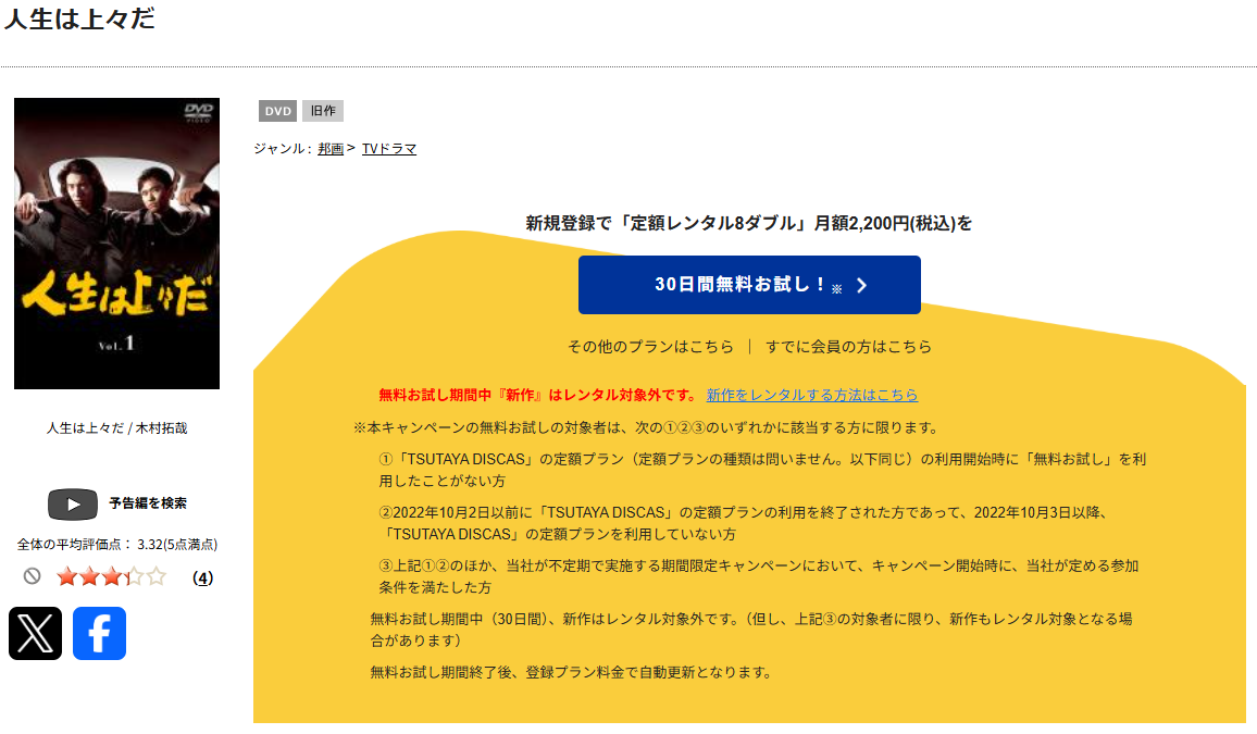 TSUTAYA DISCASの人生は上々だ