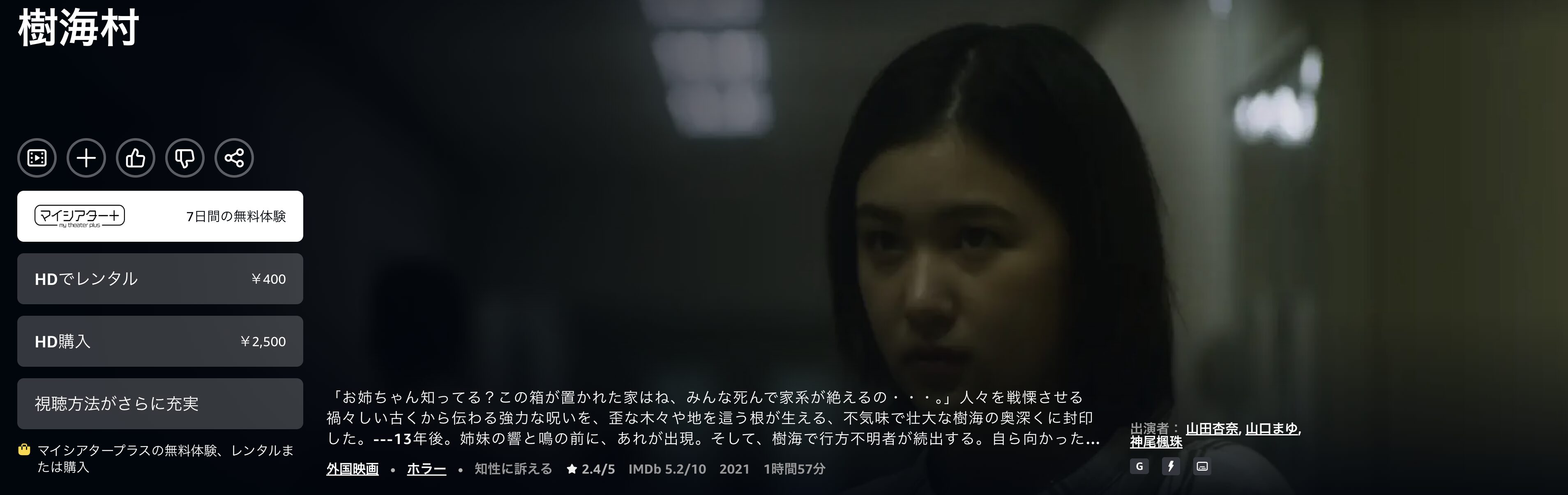 Amazonプライムの樹海村配信画像