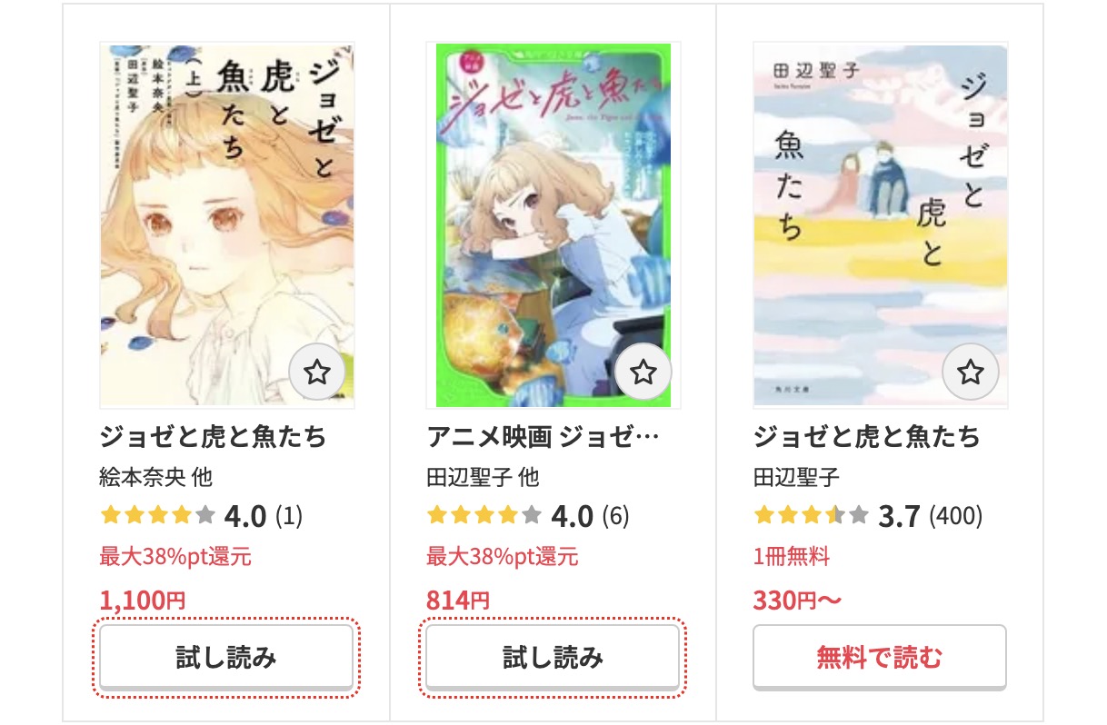 DMM TVのジョゼと虎と魚たち書籍画像