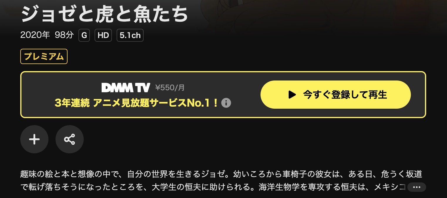 DMM TVのジョゼと虎と魚たち アニメ配信画像