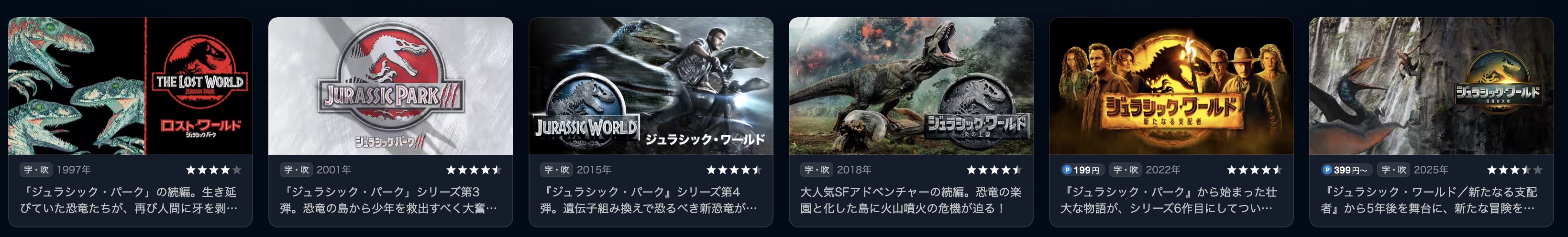 U-NEXTのジュラシック・パーク作品画像