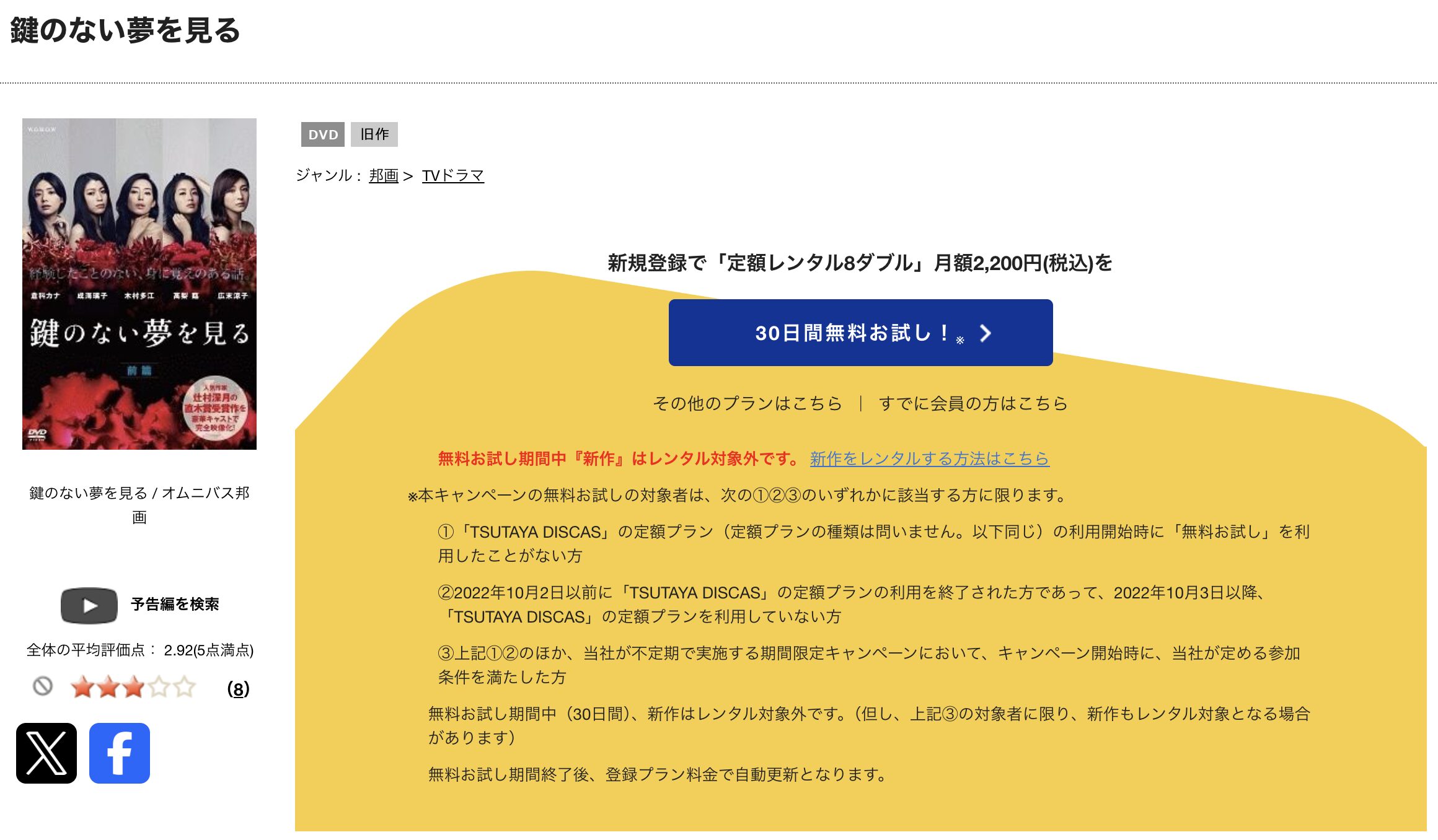 TSUTAYA DISCASの鍵のない夢を見る