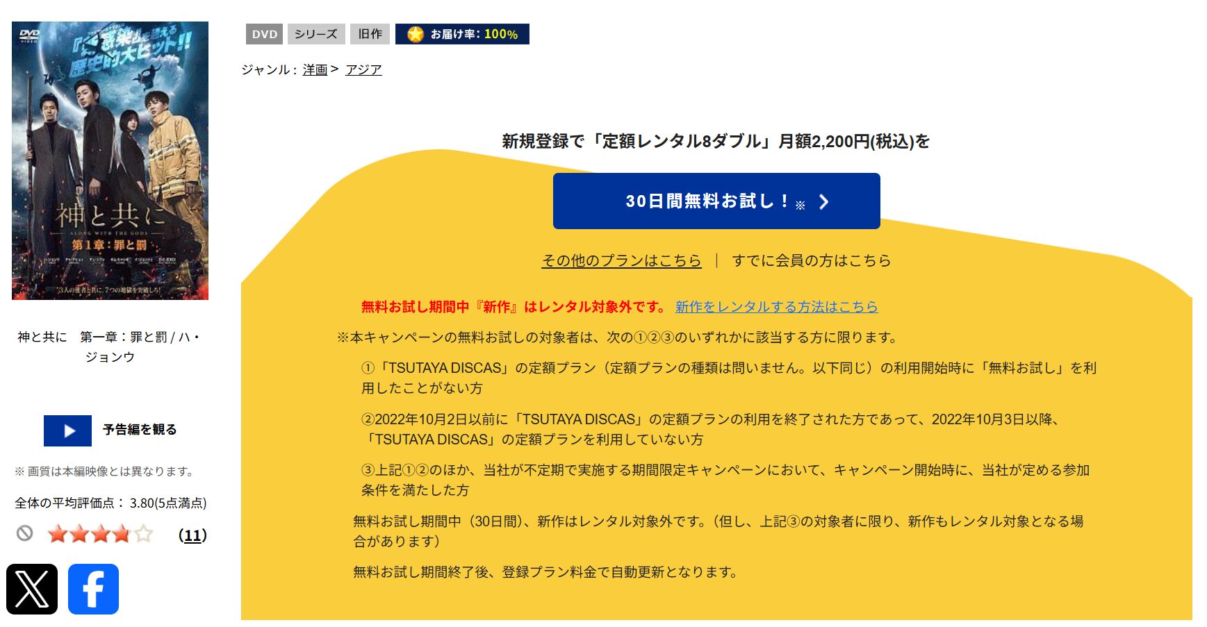 TSUTAYA DISCASの神と共に 第一章:罪と罰