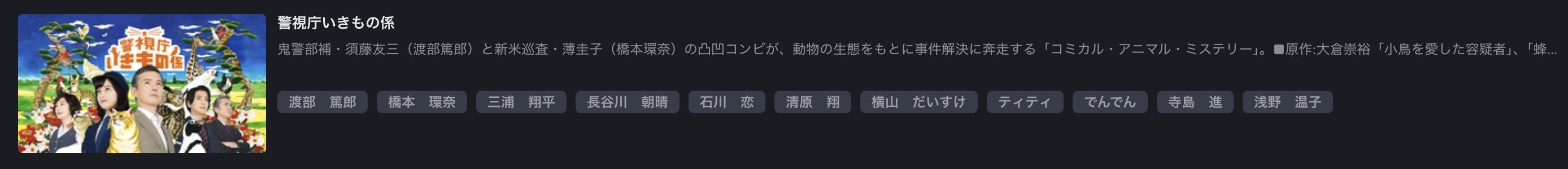 FOD Premiumの警視庁いきもの係配信画像