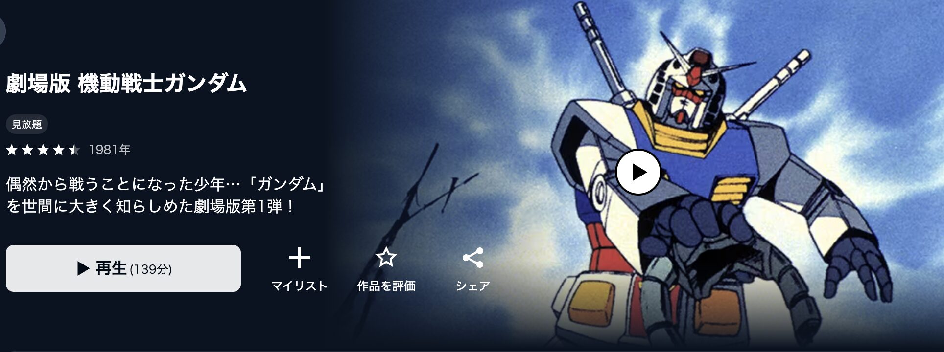 U-NEXTの劇場版 機動戦士ガンダム配信画像