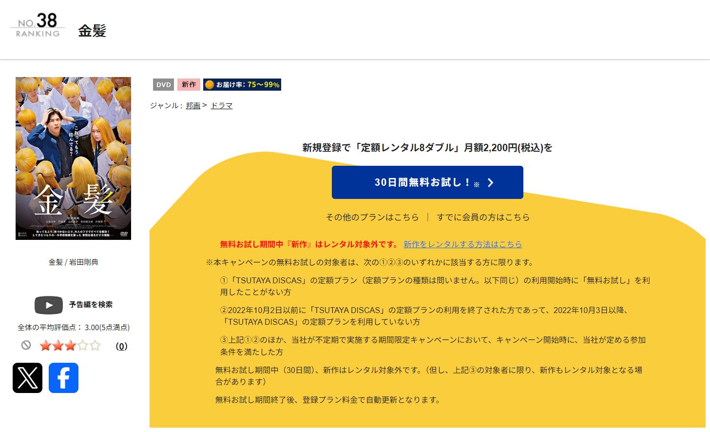TSUTAYA DISCASの金髪