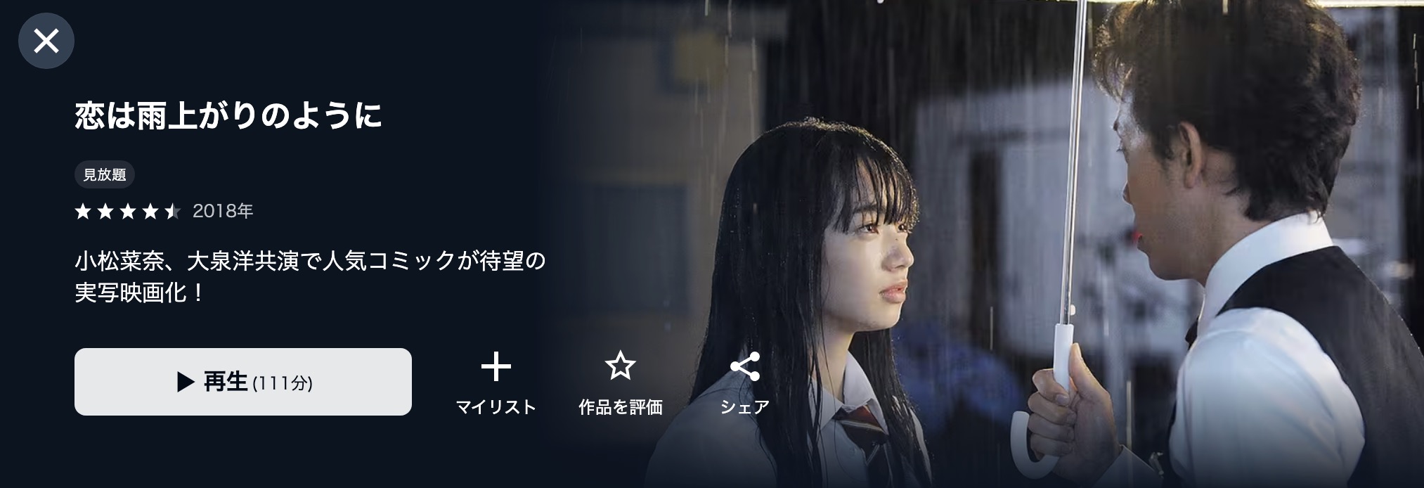 U-NEXTの恋は雨上がりのように配信画像