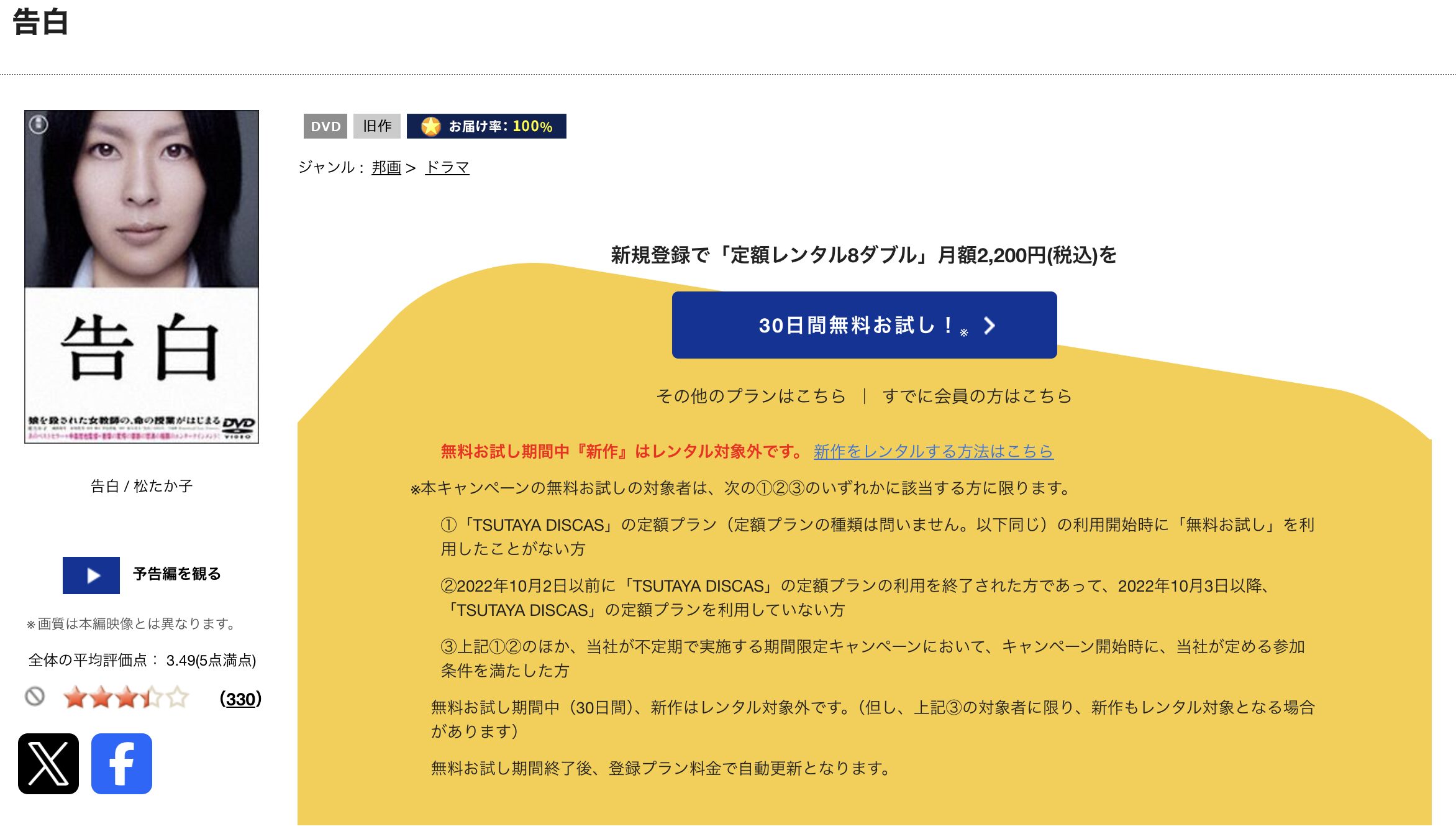 TSUTAYA DISCASの告白