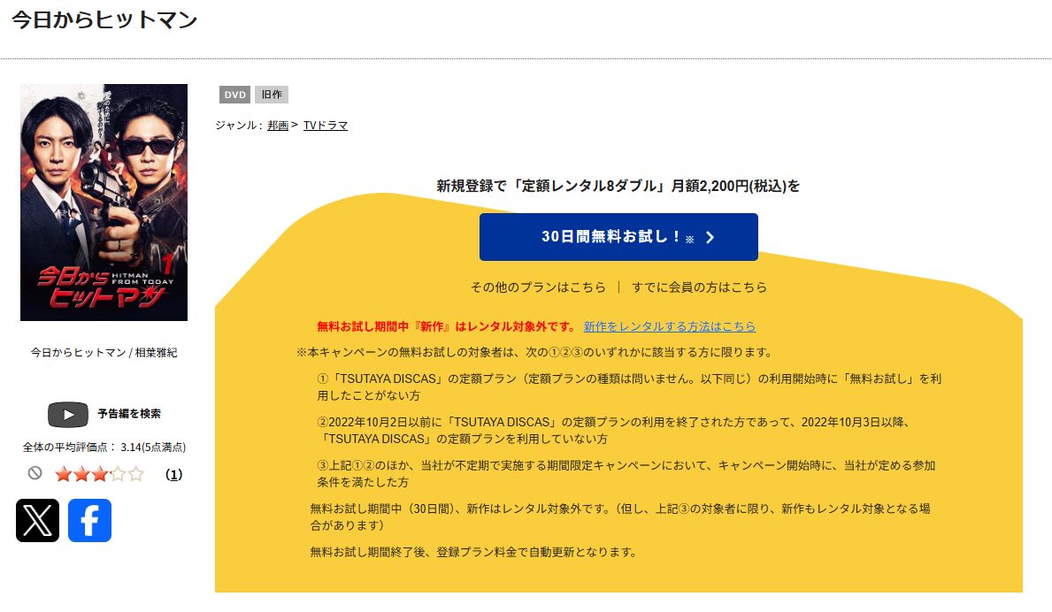 TSUTAYA DISCASの今日からヒットマン