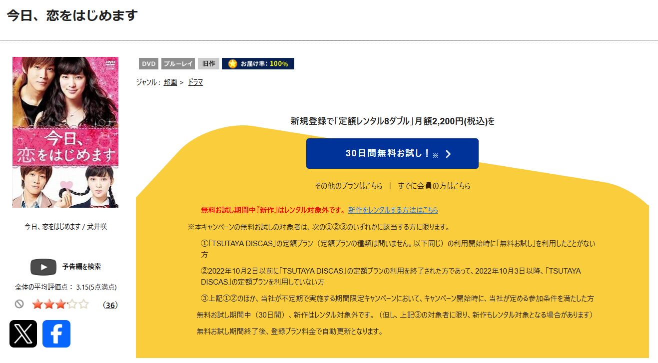 TSUTAYA DISCASの今日、恋をはじめます