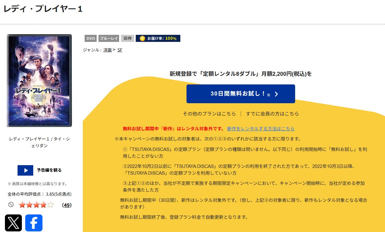 TSUTAYA DISCASのレディ・プレイヤー1