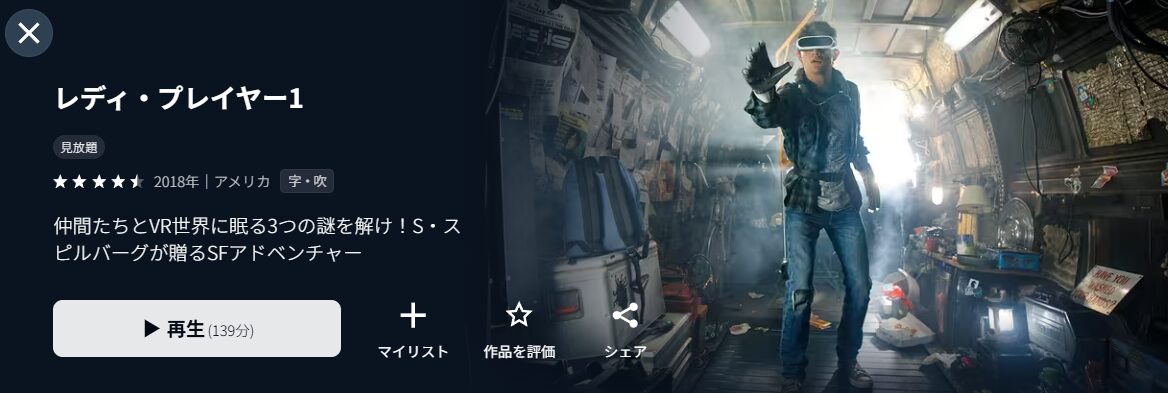 U-NEXTのレディ・プレイヤー1配信画像