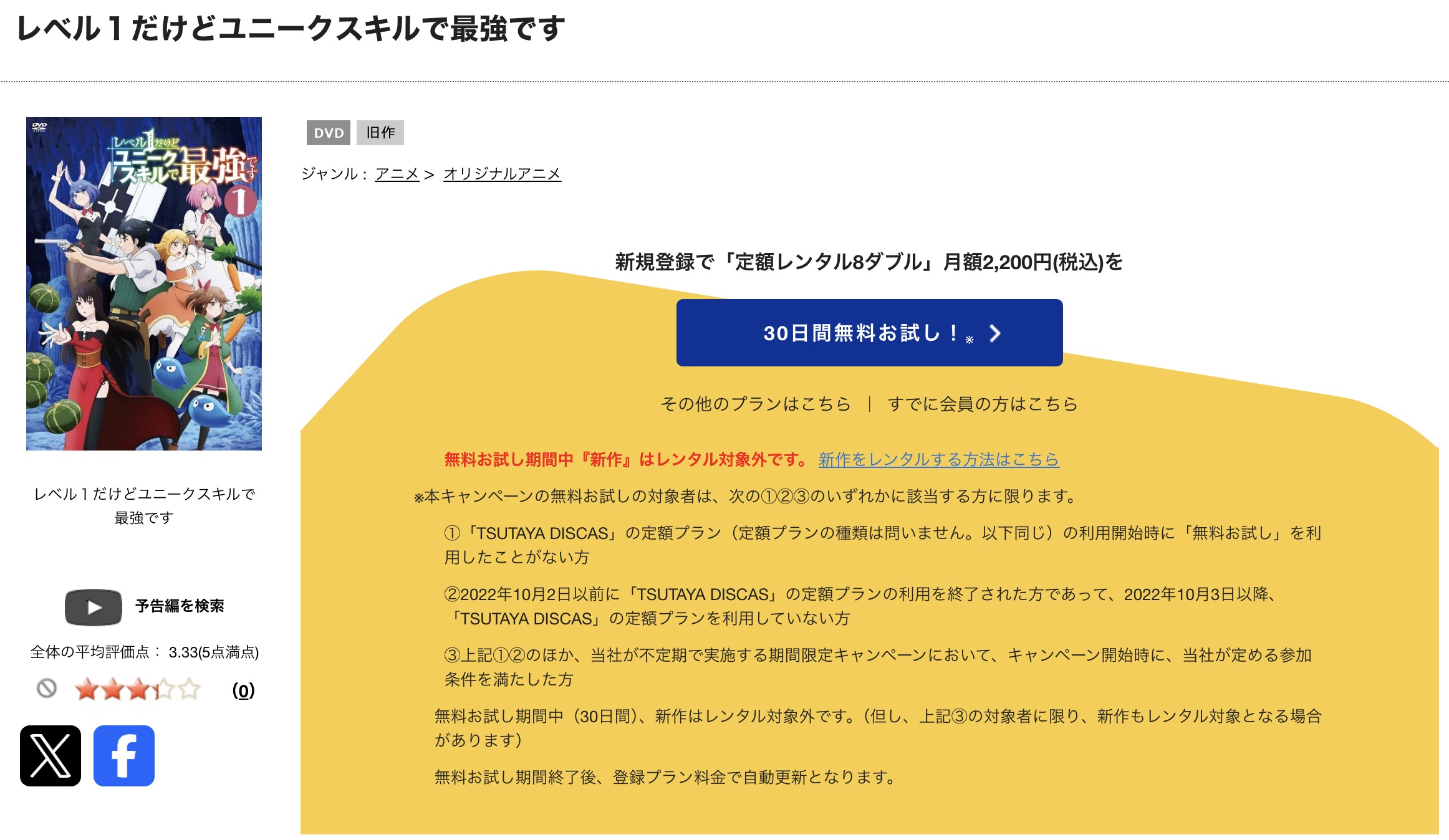 TSUTAYA DISCASのレベル1だけどユニークスキルで最強です