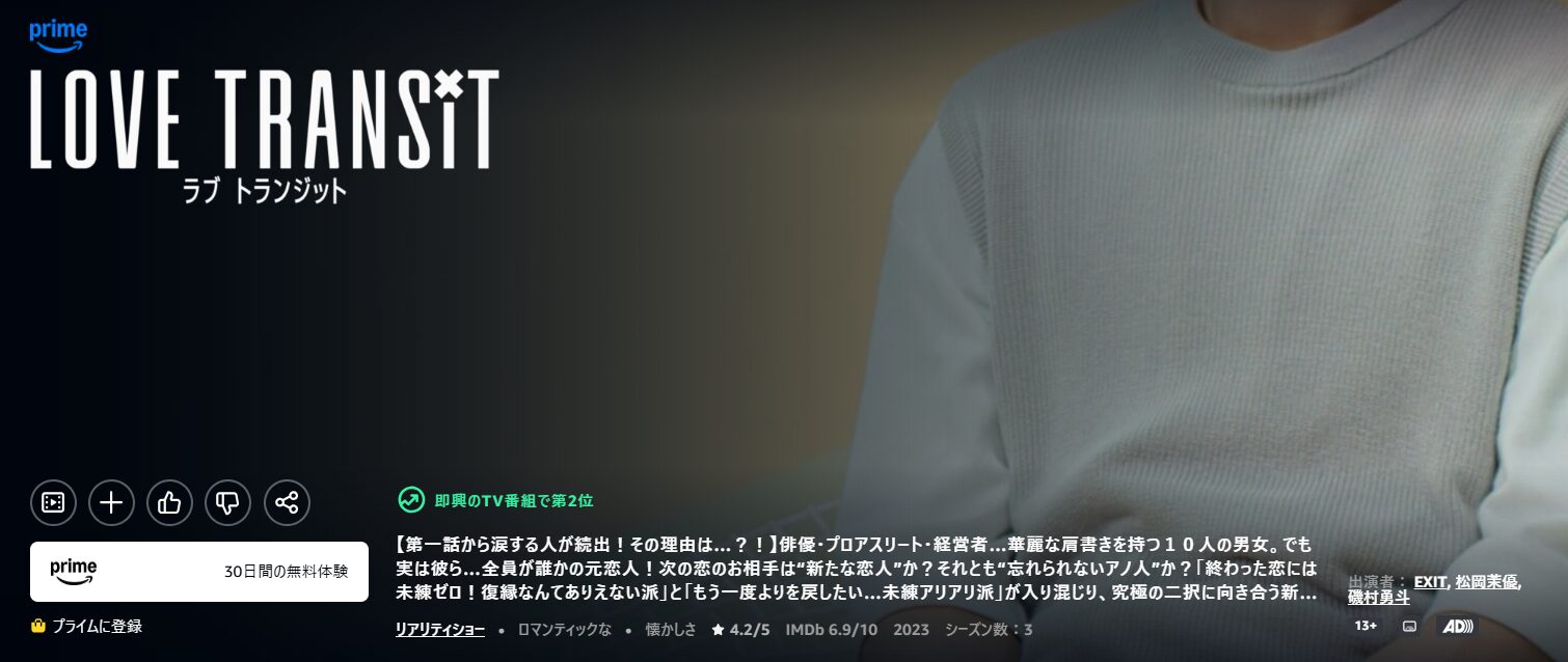 Amazonプライムのラブトランジット配信画像