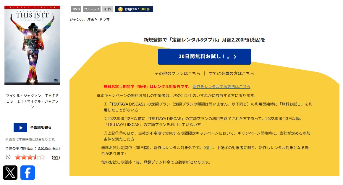TSUTAYA DISCASのマイケル・ジャクソン THIS IS IT