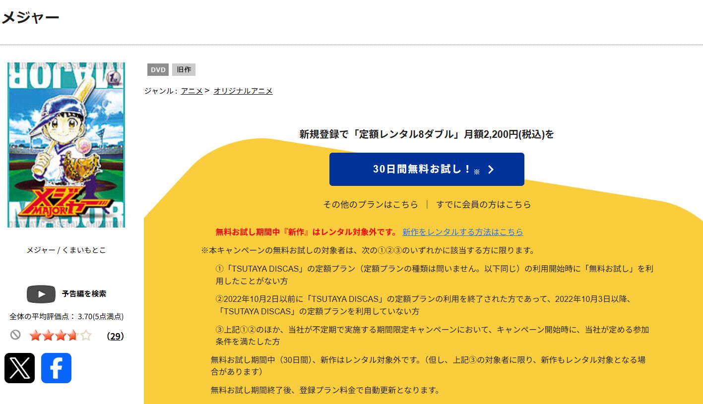 TSUTAYA DISCASのメジャー第1シリーズ(1期)