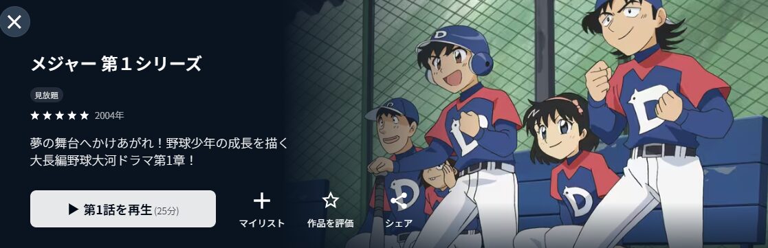 U-NEXTのメジャー第1シリーズ(1期)配信画像