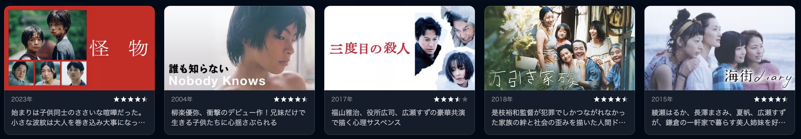 U-NEXTの是枝裕和配信作品画像