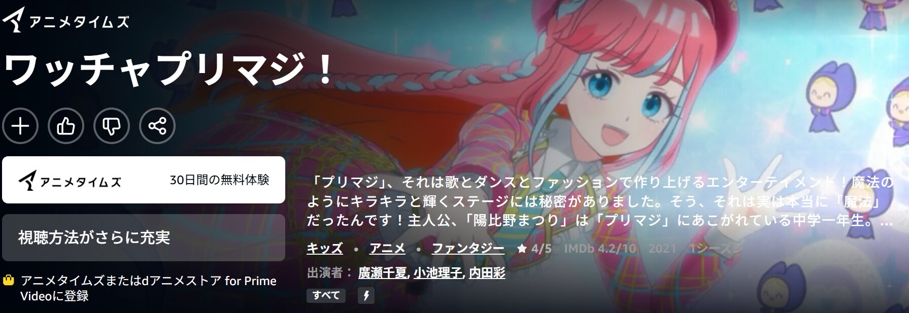 Amazonプライムのワッチャプリマジ！配信画像
